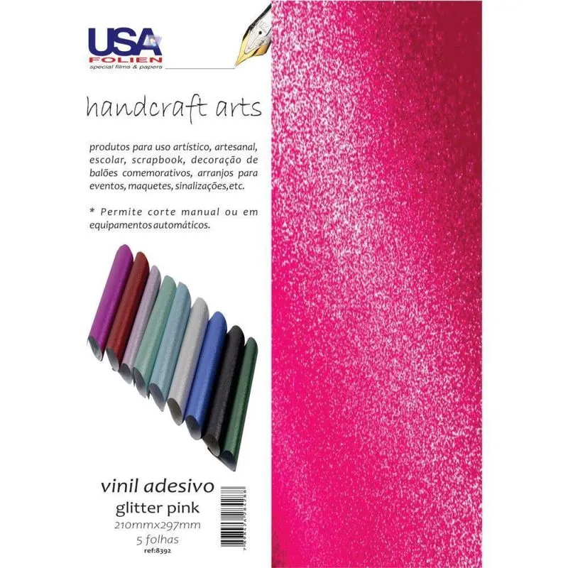 Vinil Adesivo Glíter Pink A4 210X297Mm Pacote Com 05