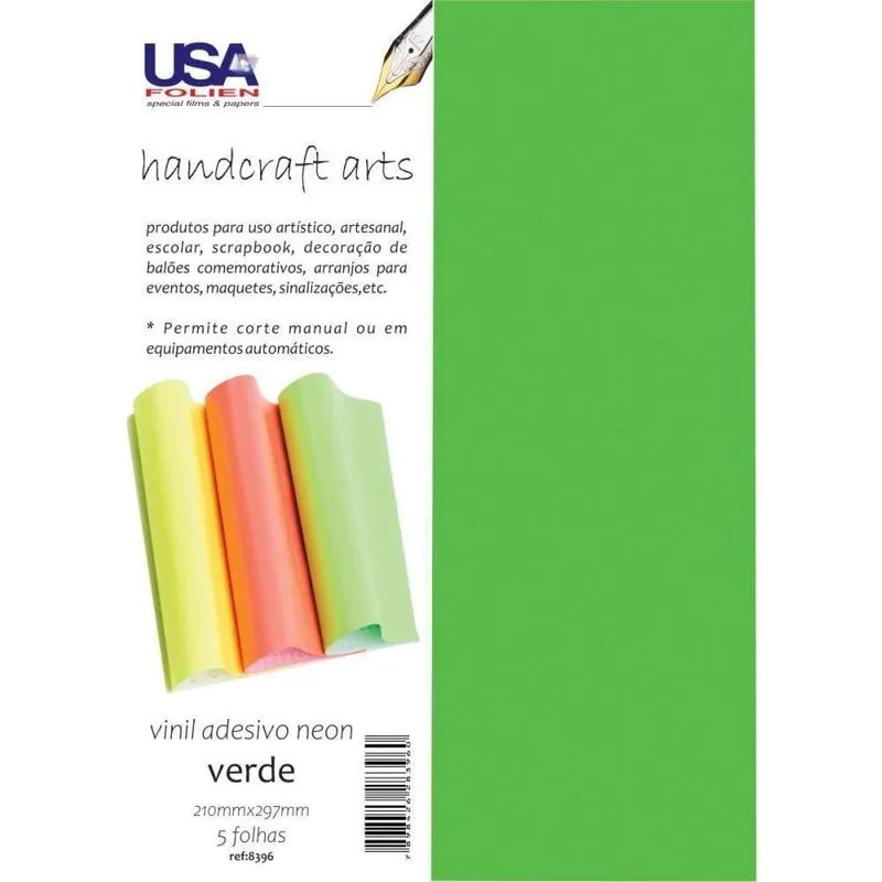 Vinil Adesivo Neon Verde A4 210X297Mm Pacote Com 05