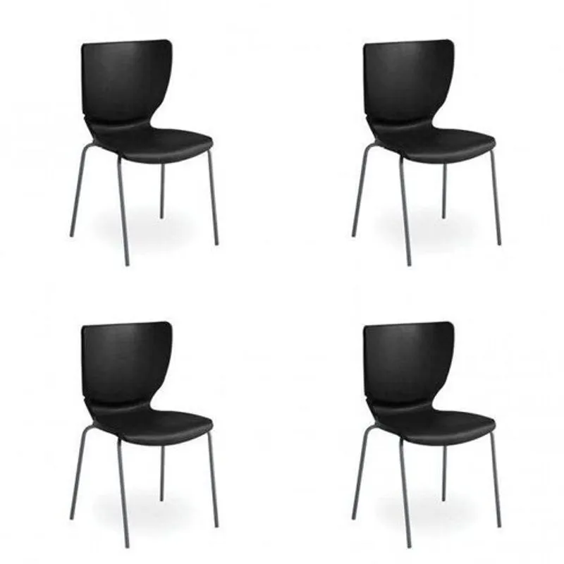 Conjunto 4 Cadeiras Empilháveis Mono Prima Design Preto/prata