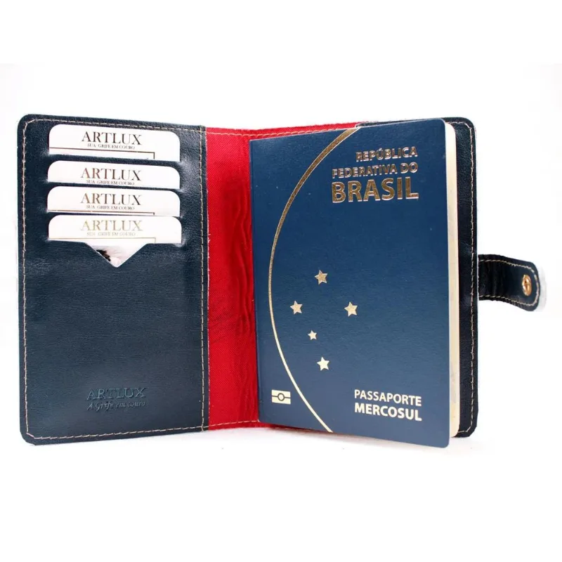Porta Passaporte Em Couro Artlux 3005 - Azul