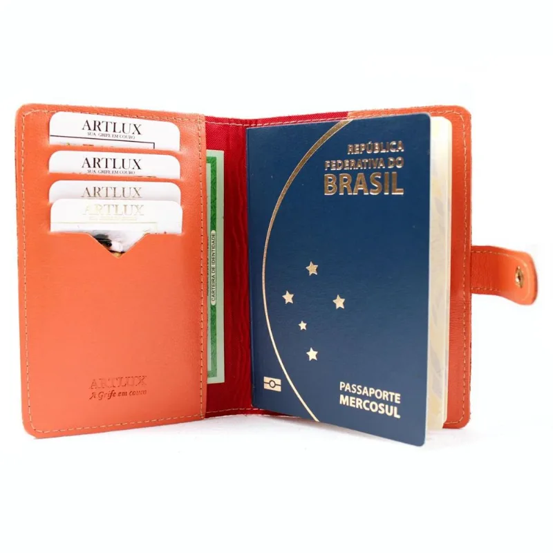 Porta Passaporte Em Couro Artlux 3005 - Cenoura