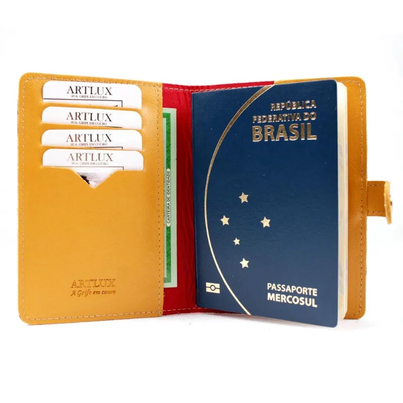 Porta Passaporte Em Couro Artlux 3005 - Mostarda