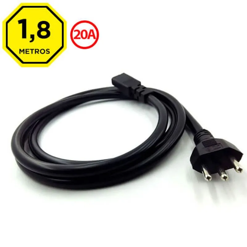 CABO DE FORÇA NOVO PADRÃO 3 X 2.50 MM DE 1,80 Metros C 13 De 20 AMPERES - COM INMETRO NBR14136 X FIEC ( SERVIDOR )