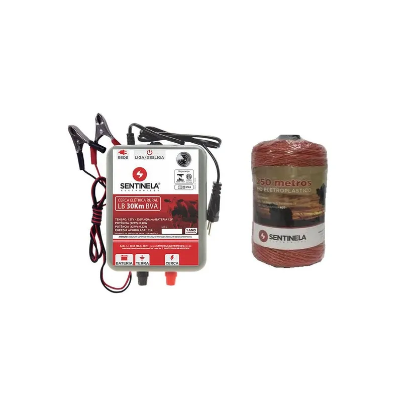 Kit Eletrificador Cerca Rural Lb 30km + Cabo 250m