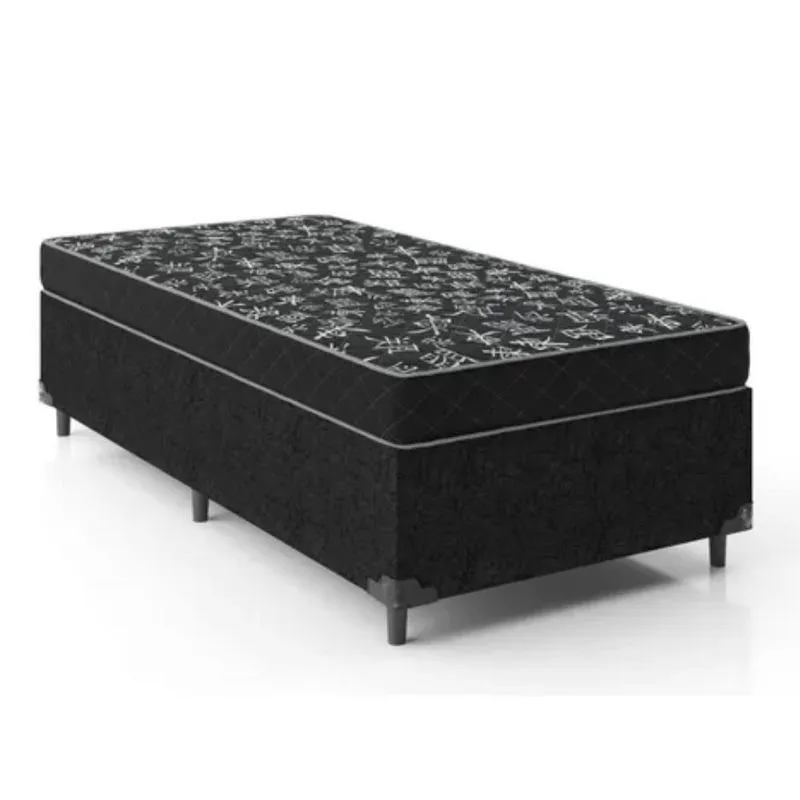 Cama Box Conjugada Solteiro 88x188 Ortopédica Espuma Tecido Preto RR Colchões