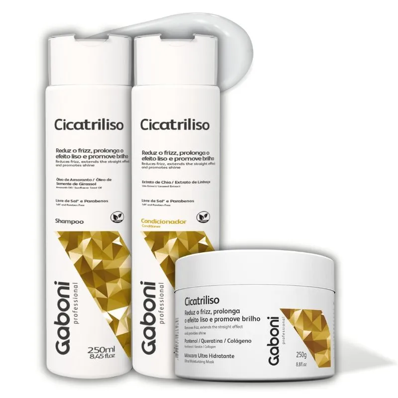 Kit Antifrizz/Efeito Liso Pós Progressiva Shampoo + Condicionador + Máscara Cicatriliso Gaboni
