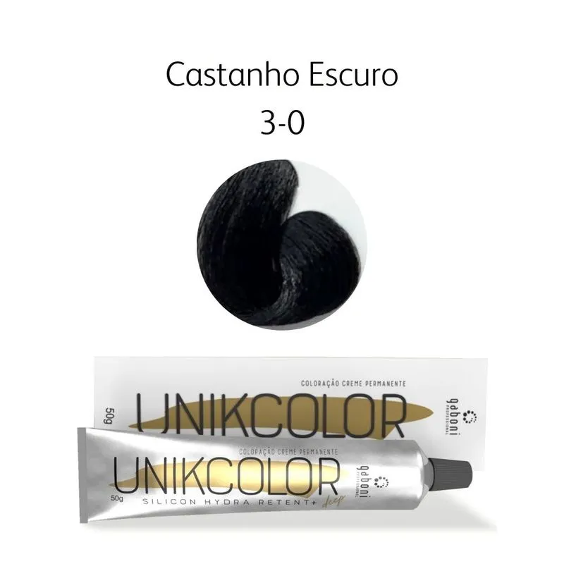Coloração UnikColor 3-0 Castanho Escuro 50gr Gaboni Professional