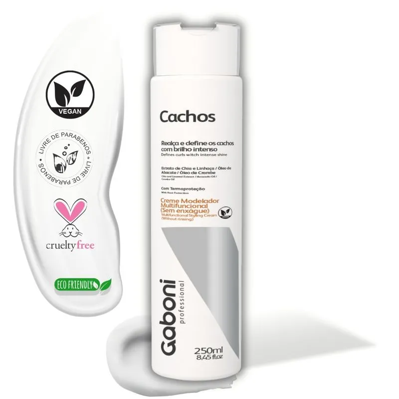 Creme Modelador Multifuncional de Cachos Vegano 250ml Gaboni