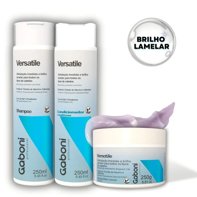 Kit Hidratação Imediata e Brilho Lamelar Shampoo + Condicionador + Máscara Versatile Gaboni