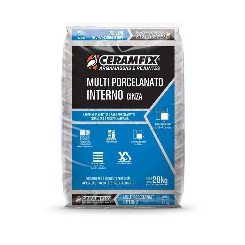 Argamassa Multi Porcelanato Interno 20kg Cinza Ceramfix