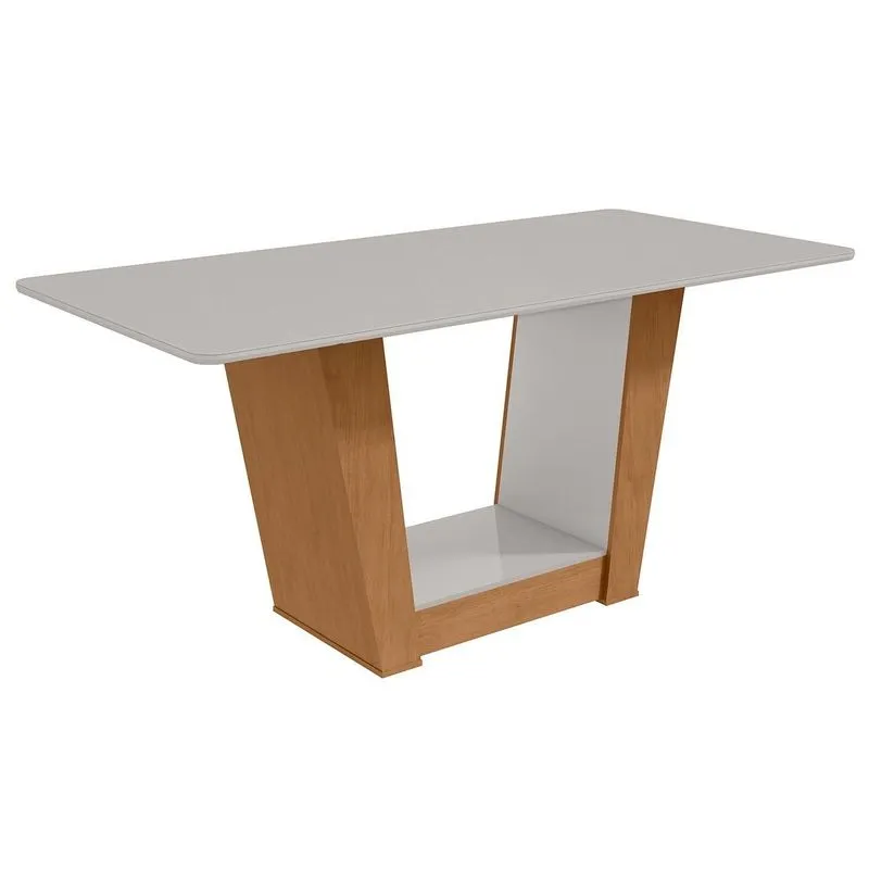 Mesa de Sala Jantar Apogeu Plus c/ Tampo Madeirado Vidro 170x90cm Amêndoa/Off White - Lopas