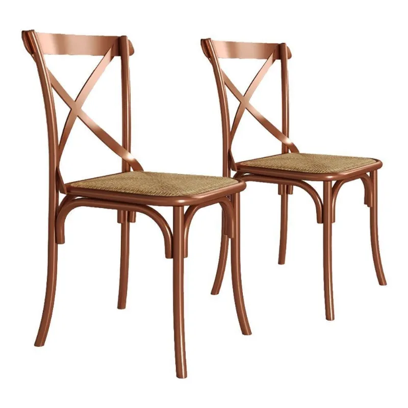 Kit 2 Cadeiras Cobre Assento Corano Bege - AçoBege