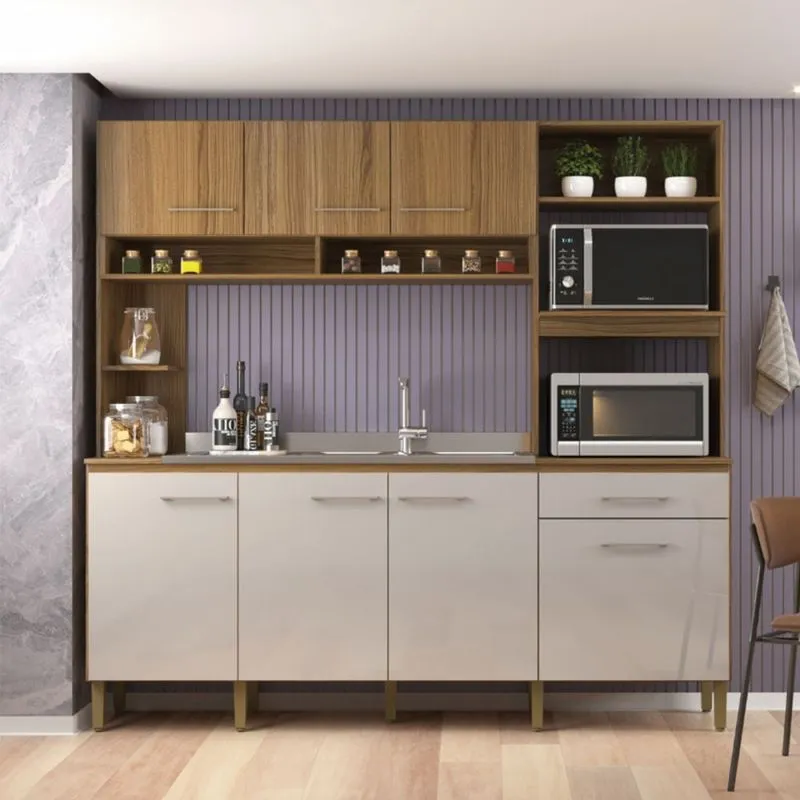 Cozinha Compacta 7 Portas 1 Gaveta Ipê/Cristalo - Decibal