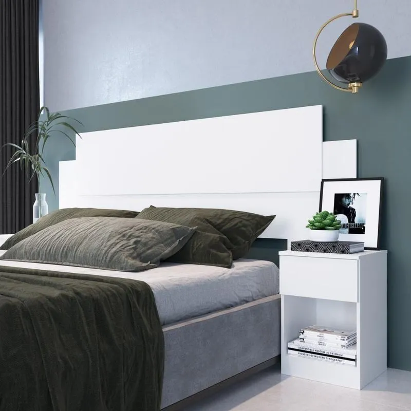 Cabeceira Com 2 Mesas De Apoio Garnet Decibal Branco Branco