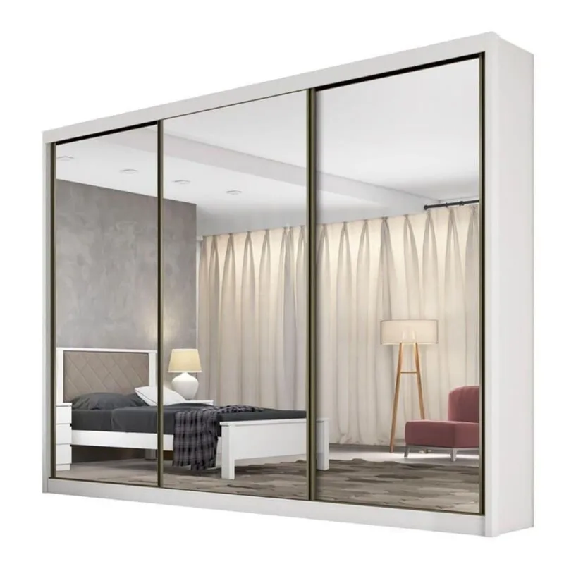 Guarda Roupa Casal Com Espelho 3 Portas De Correr 4 Gavetas - Diamond-branco - Móveis Novo Horizonte