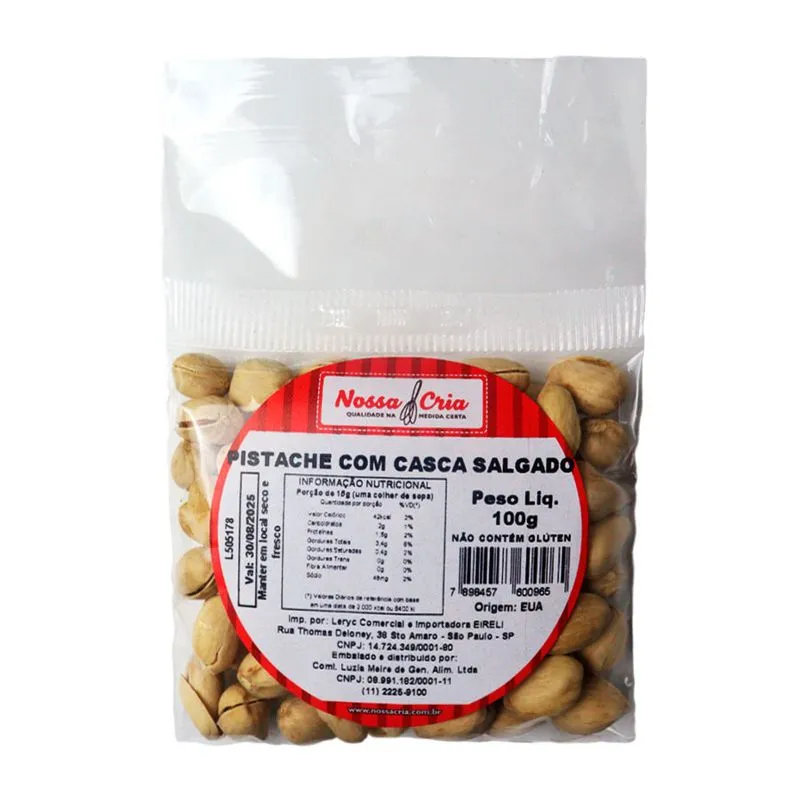 Pistache com Casca Salgado 100g NOSSA CRIA PISTACHE COM CASCA 100G NOSSA CRIA