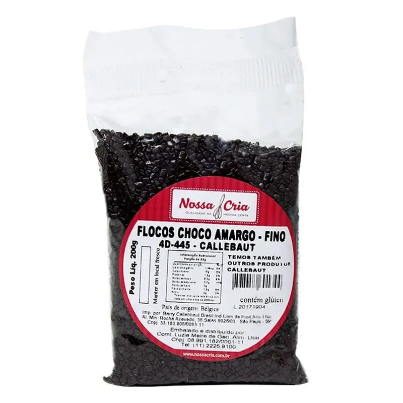 Flocos de Chocolate Amargo Fino 200g Split Callebaut NOSSA CRIA FLOCOS CHOCO AMARGO 4D 445 FINO 200G NOSSA CRIA