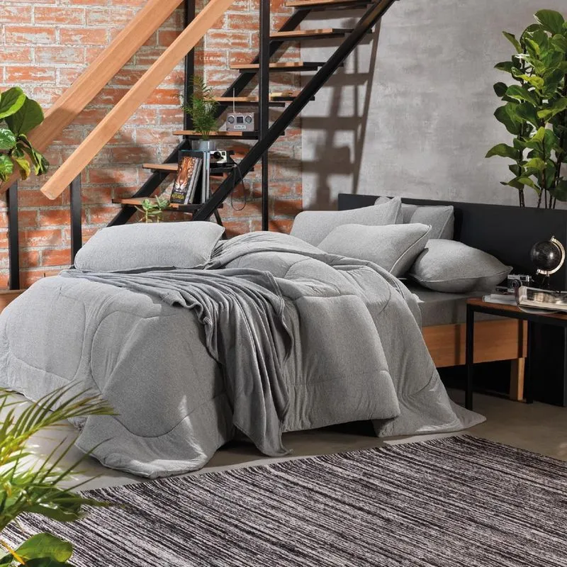 Edredom De Malha Queen 2,30X2,50M Urban Liso Cinza Atlântica