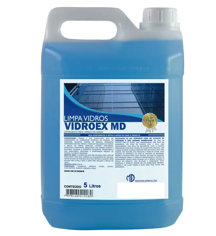 VIDROEX MD - DETERGENTE PARA LIMPEZA DE VIDROS - MD - 5 LITROS - Vila Clean | Loja de Produtos de Limpeza