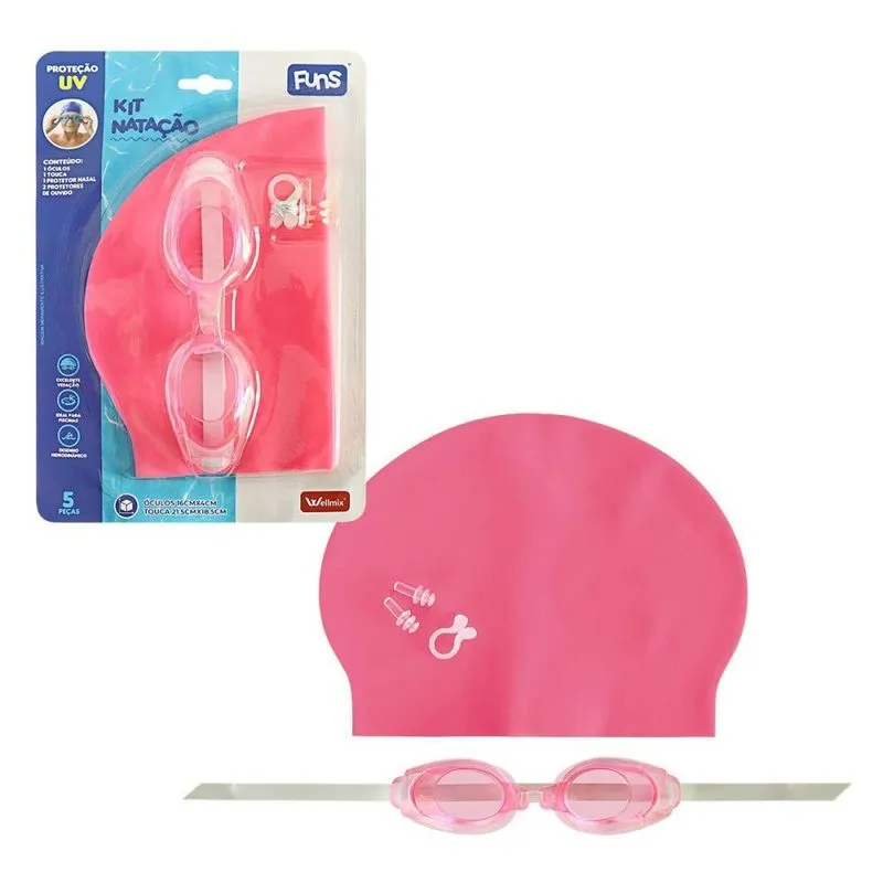 Kit Natação: Óculos Touca Protetor De Ouvidos Rosa