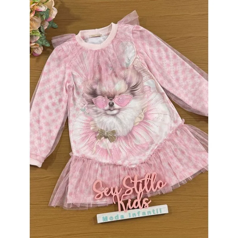 Vestido Infantil Petit Cherie Inverno Tule Cores Pastéis