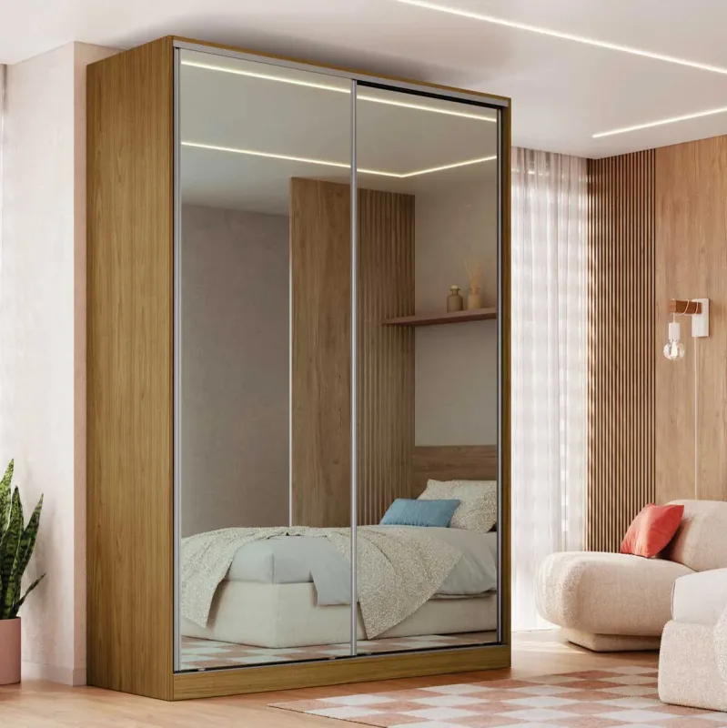 Guarda Roupa Casal 1,65m Portas de Correr com Espelho e 3 Gavetas 100% MDF