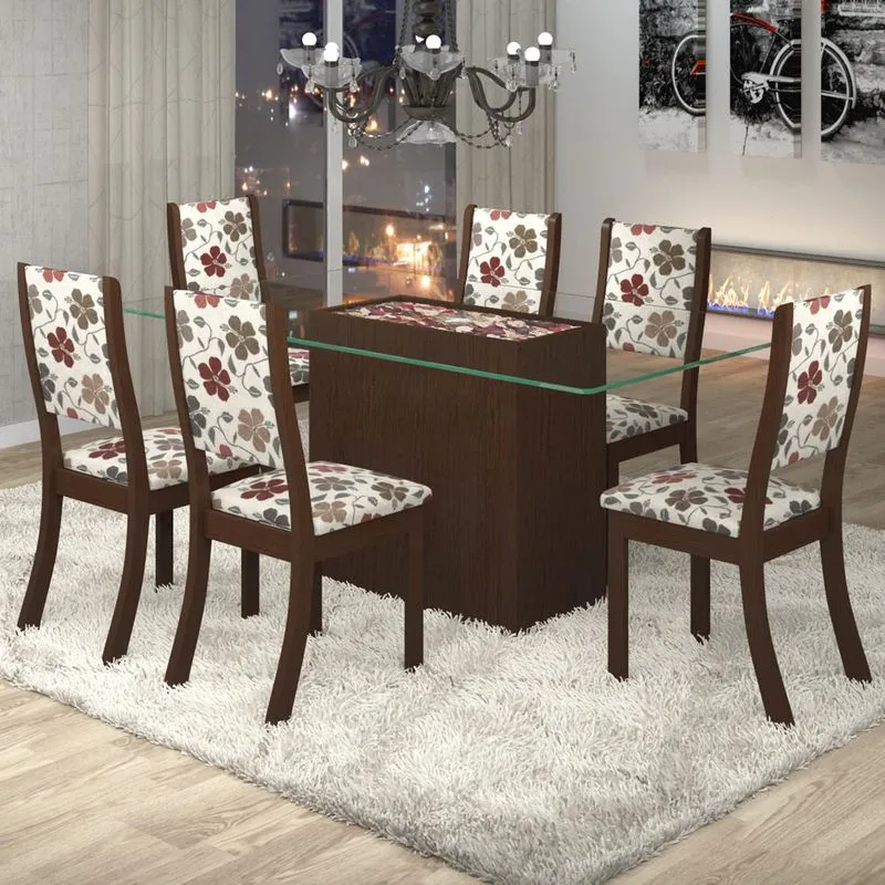 Conjunto Sala de Jantar Mesa Lina 6 Cadeiras Kiara Siena Móveis