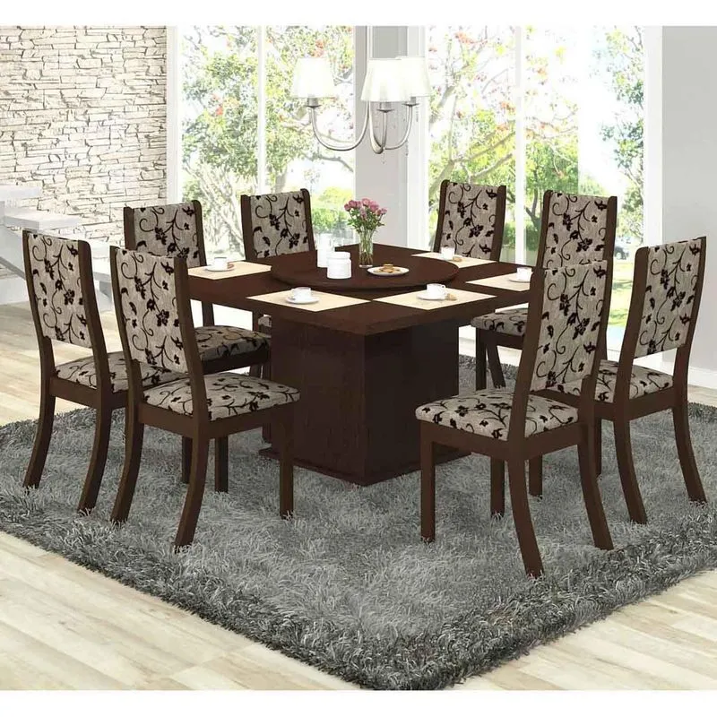 Conjunto para Sala de Jantar Mesa e 8 Cadeiras Siena Móveis
