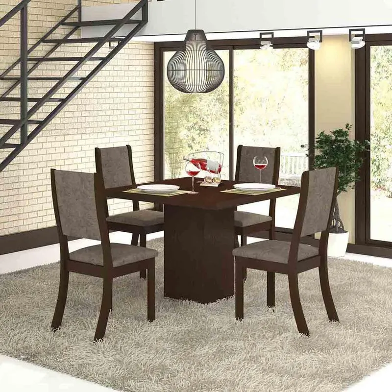 Conjunto para Sala de Jantar Mesa e 4 Cadeiras Viero Dunia Choco/Canela