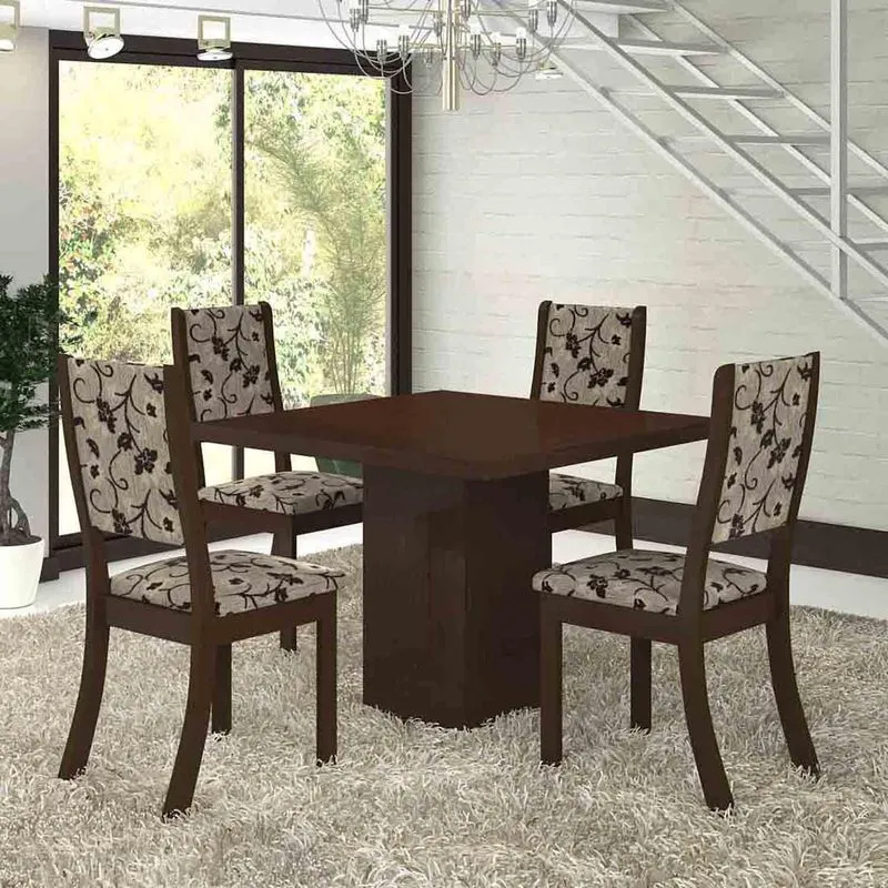 Conjunto para Sala de Jantar Mesa e 4 Cadeiras Viero Dunia Choco/Medina