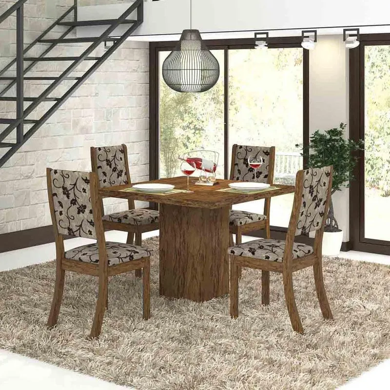 Conjunto para Sala de Jantar Mesa e 4 Cadeiras Viero Dunia Avelã/Medina