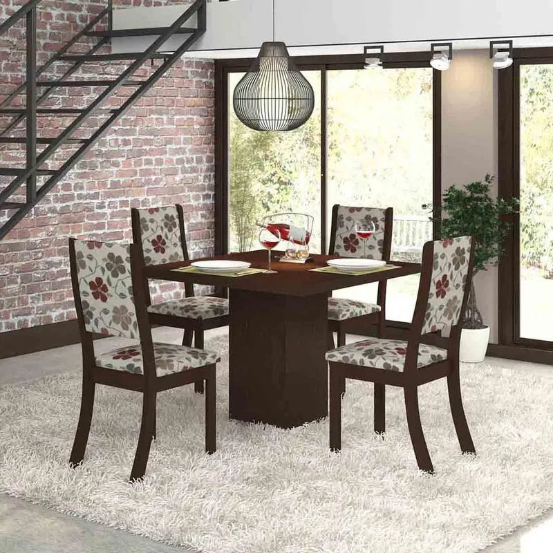 Conjunto para Sala de Jantar Mesa e 4 Cadeiras Viero Dunia Choco/Passion