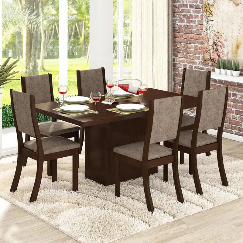Conjunto para Sala de Jantar Mesa e 6 Cadeiras Siena Móveis