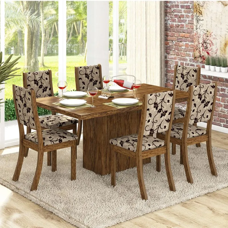Conjunto para Sala de Jantar Mesa e 6 Cadeiras Viero Dulce Avelã/Medina