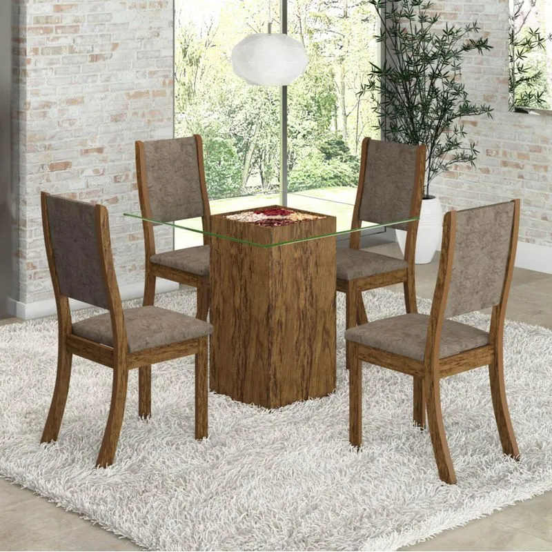 Conjunto para Sala de Jantar Mesa e 4 Cadeiras Siena Móveis