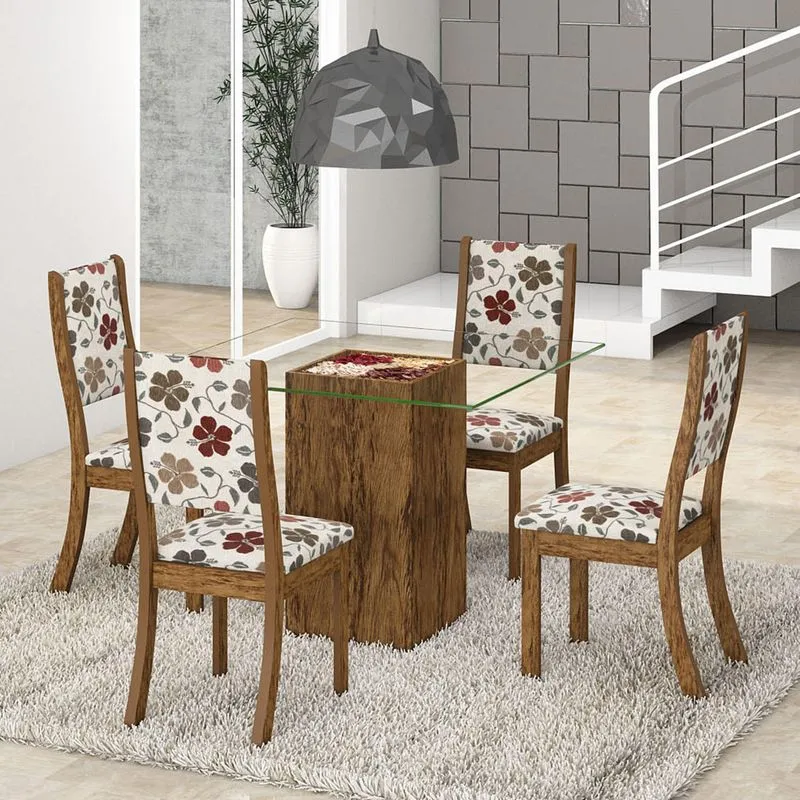 Conjunto para Sala de Jantar Mesa e 4 Cadeiras Siena Móveis