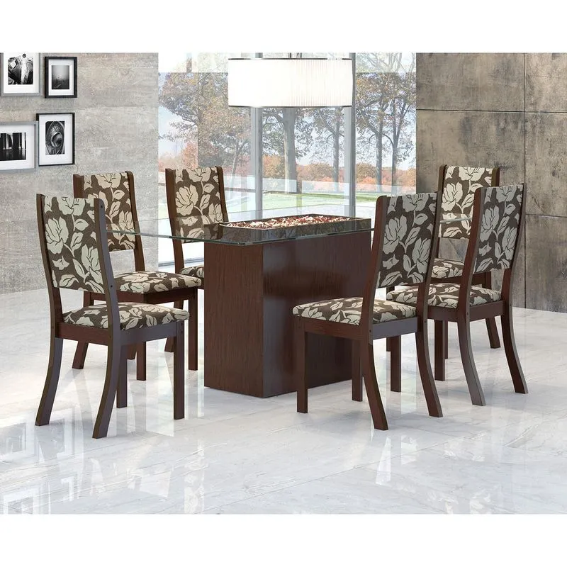 Conjunto Sala de Jantar Mesa Lina 6 Cadeiras Kiara Siena Móveis