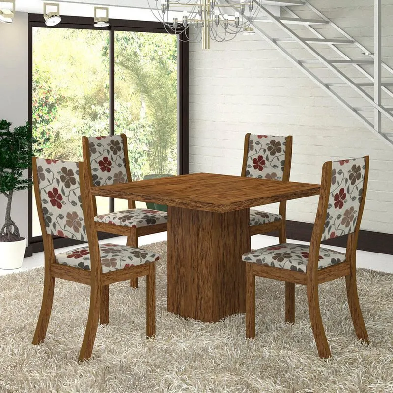 Conjunto para Sala de Jantar Mesa e 4 Cadeiras Viero Kiara com tampo Avelã/Passion