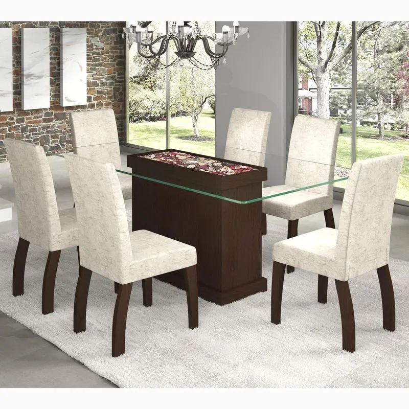 Conjunto Sala de Jantar Mesa Las Vegas 6 Cadeiras Fênix Viero Choco/Soft