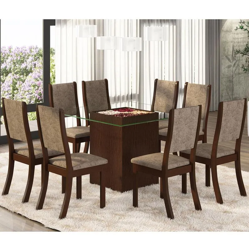 Conjunto para Sala de Jantar Mesa e 8 Cadeiras Amora Espresso Móveis
