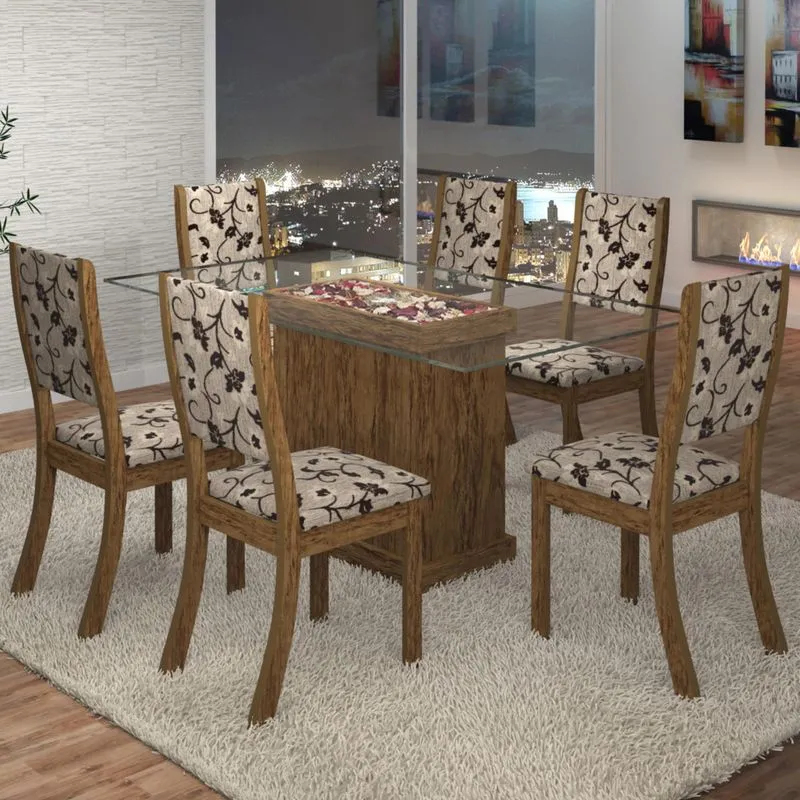 Conjunto para Sala de Jantar Mesa e 6 Cadeiras Viero Dália Avelã/Medina