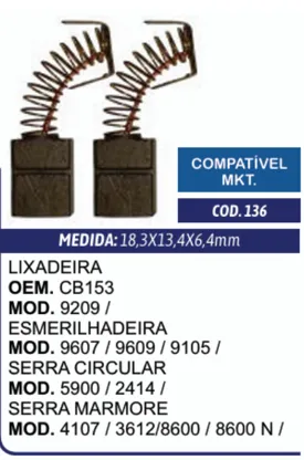 Escova de Carvão C136G para Lixadeira Makita 9607 / 9209 / CB-153 - Cia da Ferramenta