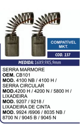 Escova de Carvão C137G para Serra Mármore Makita 4100NB / CB-101 - Cia da Ferramenta