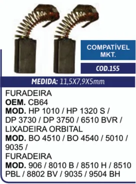 Escova de Carvão C155G para Furadeira Makita 1010 / Retífica 906 / CB-64 / CB-85 - Cia da Ferramenta
