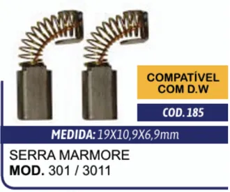 Escova de Carvão C185G para Serra Mármore DeWalt DW301 / Black &amp; Decker 3011 / Lixadeira Politriz 125 - Cia da Ferramenta