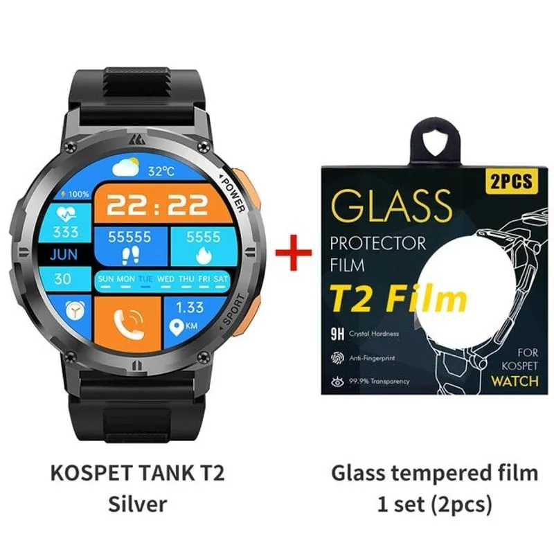Tanque Relógio Smart Kospet T2 1,43 Bt Prateado + 2 Películas