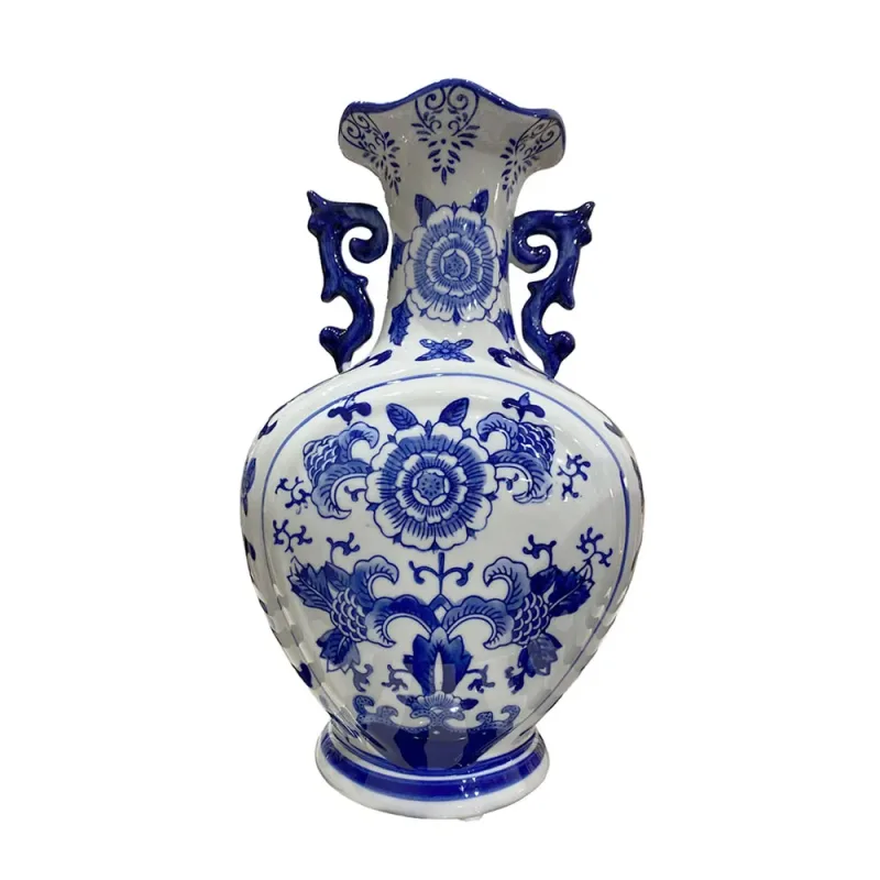 Vaso Decorativo em Porcelana Branco com Azul o Toque Perfeito para Sua Decoração - 34x21x15cm-38598-Prime Home Decor-Prime Home Decor