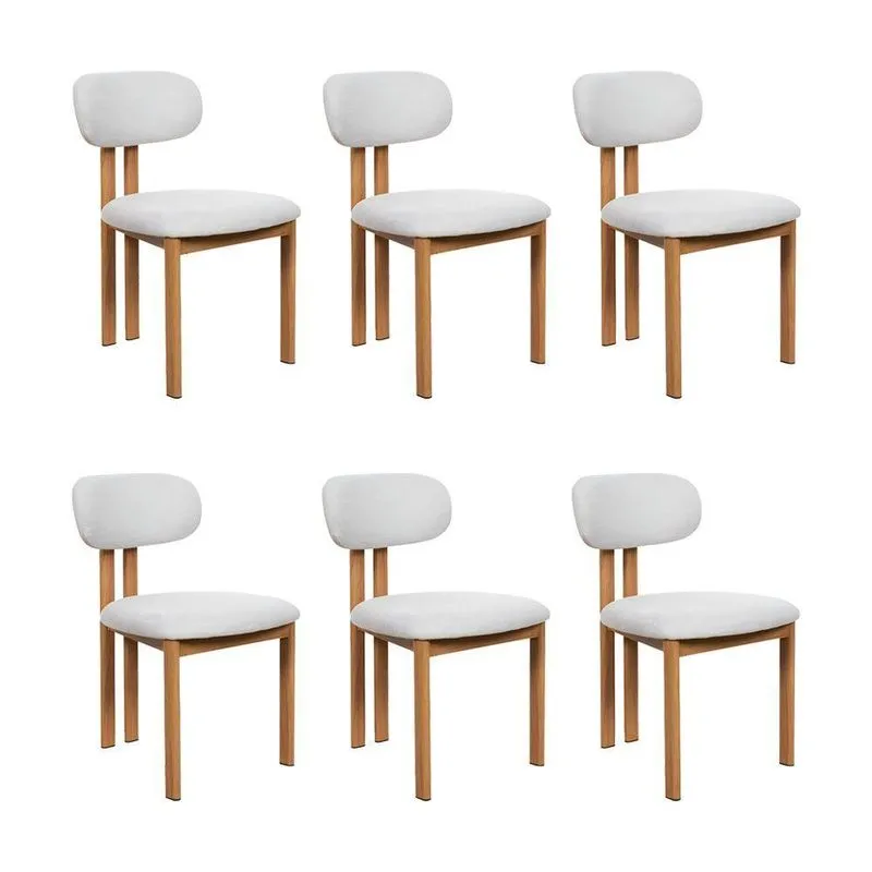 Kit 6 Cadeiras De Jantar Tulipa Estrutura Aço Carbono Laminado Natural Com Estofado Linho Cru