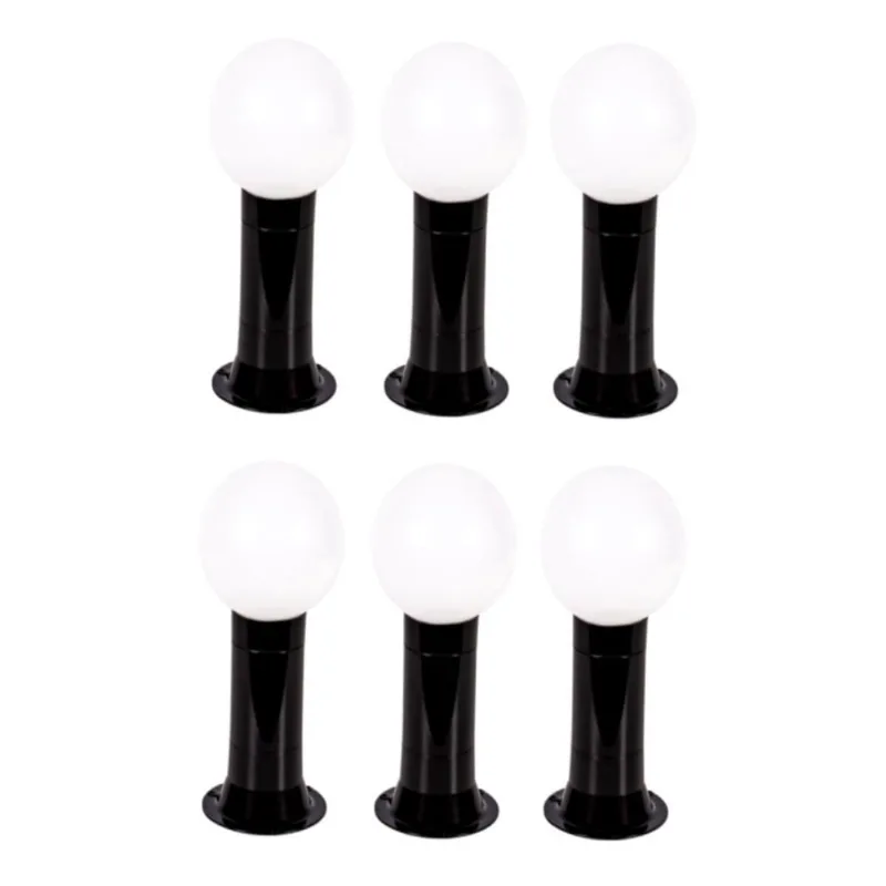 Poste Balizador Luminária Globo Jardim 35Cm Preto Kit 6