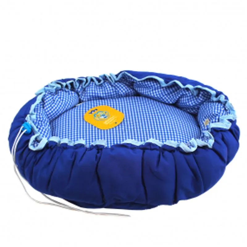 Cama Boia Flower Dupla Face Para Pet Azul